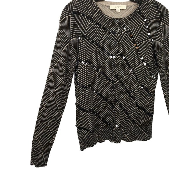Ann Taylor Loft Button Front Knit Cardigan M Geometric Sequins Light Weight NEW - Picture 10 of 15